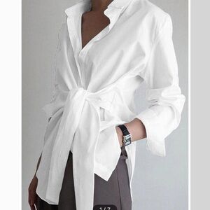 Commense White Button Down Tied Front Long Sleeve Shirt
